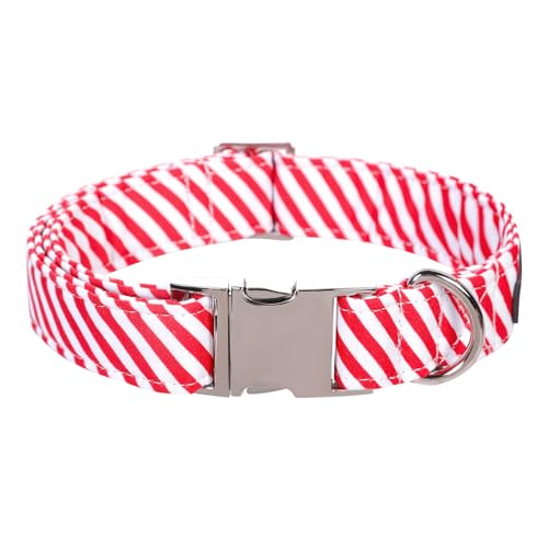 Lionet Paws Chirstmas Dog Collar, Comfortable Adjustable Cute Red White Stripe Collar with Metal Buckle for Puppies and Cats Gift, XS, Neck 8-12 inches - color: hbtw, size: X-Small (Pack of 1)