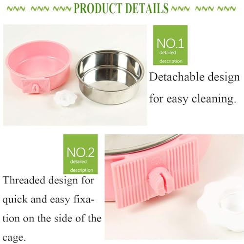 kathson Crate Dog Bowl, Removable Stainless Steel Hanging Pet Cage Bowl Food & Water Feeder Coop Cup for Cat, Puppy, Birds, Rats, Guinea Pigs (2 PCS, Size: M, Blue and Pink) - color: Size: M (Blue, Pink), size: 2 PCS