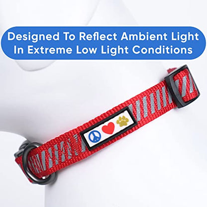 Pawtitas Reflective Dog Collar - Personalized Name & Phone Number, Adjustable for Extra Small Dogs & Puppies - Red - color: Customized Red, size: X-Small (Pack of 1)