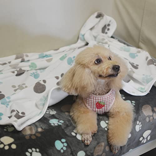 1 Pack 3 Puppy Blankets Super Soft Warm Sleep Mat Cute PAW Print Blanket Fleece Pet Blanket Flannel Throw Dog Blankets for Small Dogs Puppy Cats,Gray/White/Brown-Large(40"x30") - color: Gray/Brown/White Paw(pack of 3), size: Large(40"x30")