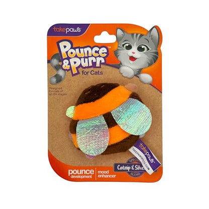Pounce & Purr® Plush Cat Toys, Catnip & Silvervine Infused, Shiny Iridescent Accents, Interactive Play Toys for Cats & Kittens (Bee) - color: Bee