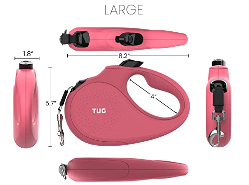 TUG Monochrome 360° Tangle-Free Retractable Dog Leash | 16 ft Strong Nylon Tape (Large, Pink) - color: Pink, size: Large, 16 ft