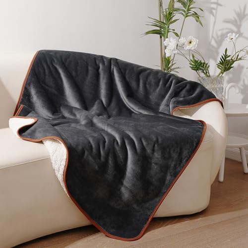 Sunsleek Waterproof Blanket for Bed, Soft Sherpa Fleece Love Blanket for Sofa Couch, Cozy Throw Blanket for Pet Dog and Cat, Furniture Protector, Outdoor Camping, Travel (Grey, 40x60 inches) - color: Deep Grey, size: S(40*60")