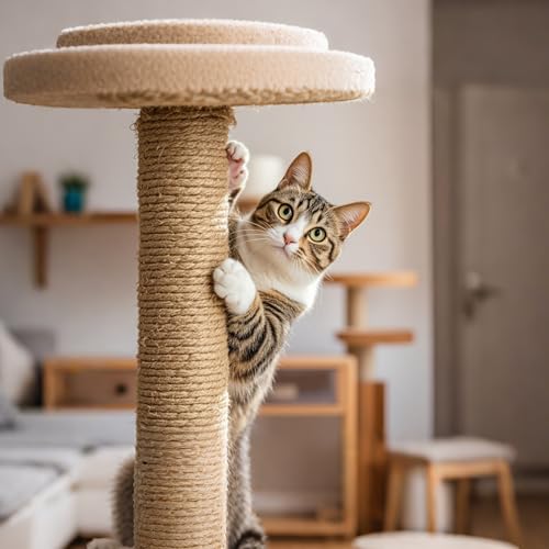 PowerKing Natural Sisal Replacement Scratching Post, 4 Pieces M8 Cat Scratch Post Refill Pole Parts for Refurbishment, White, Include Screws (Nature-15.7''+15.7''+7.87''+7.87'') - color: Beige, size: 15.7''+15.7''+7.87''+7.87'' (2.67''Thick)