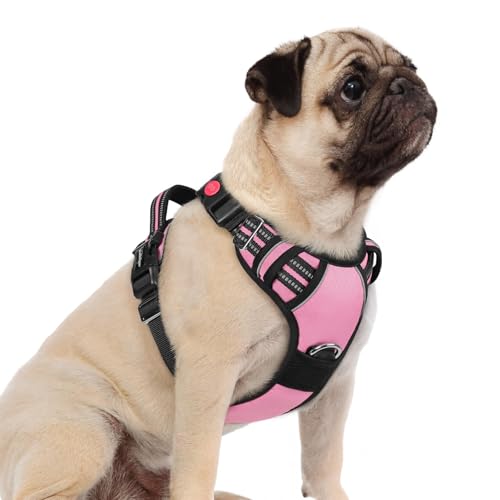rabbitgoo Dog Harness Small Sized, No Pull Dog Vest with 3 Buckles, Adjustable Soft Padded Pet Harness with Easy Control Handle and Reflective Strips, Light Pink, S - color: Light Pink, size: Small