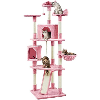 Yaheetech 79in Cat Tree Multi-Level Cat Tower with Scratching Posts for Indoor Cats, Cat Furniture Play Center for Cats and Kitten - color: Pink