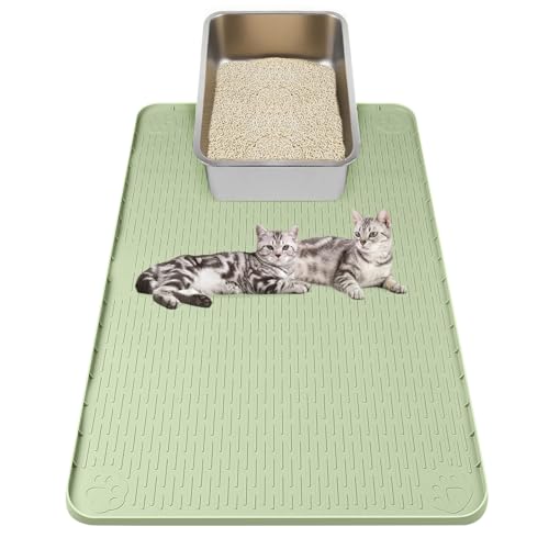 Kalolary Cat Litter Box Mats, Large 34" x 22" Silicone Cat Mat, Easy to Clean Kitty Litter Trapping Mat, Soft on Kitty Paws, Waterproof, Urine-Proof Kittys Litter Mats for Floor, Green - color: Green: 86x56cm