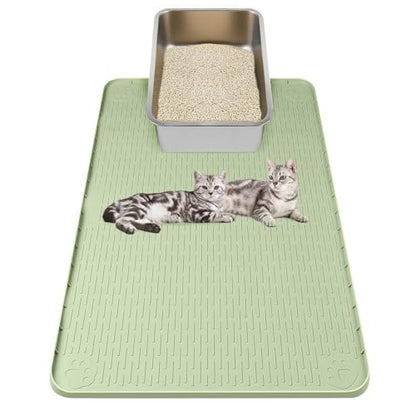 Kalolary Cat Litter Box Mats, Large 34" x 22" Silicone Cat Mat, Easy to Clean Kitty Litter Trapping Mat, Soft on Kitty Paws, Waterproof, Urine-Proof Kittys Litter Mats for Floor, Green - color: Green: 86x56cm