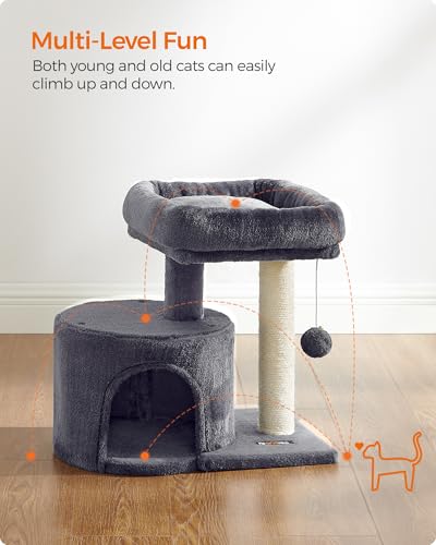 Feandrea Cat Tree, Small Cat Tower with Sisal Scratching Post, Plush Condo with Padded Perch, for Small Spaces, Kittens, Smoky Gray UPCT50G - color: Smoky Gray