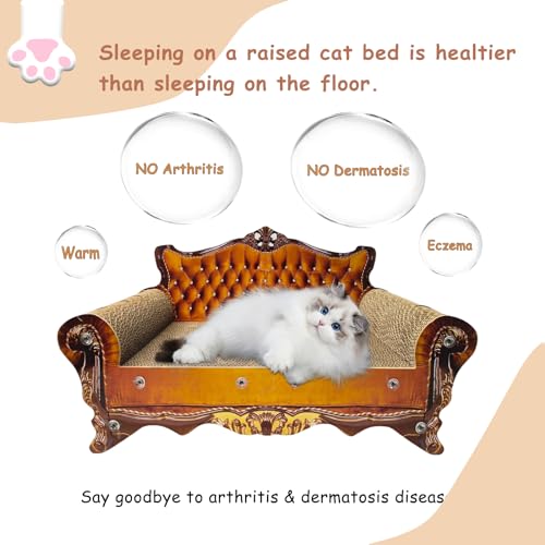 Luxury Cardboard Cat Scratcher Sofa Bed, Couch Shaped Cat Scratching Board, Scratch Lounge with Catnip, Scratcher for Indoor Cats(Brown) - color: Brown Crown