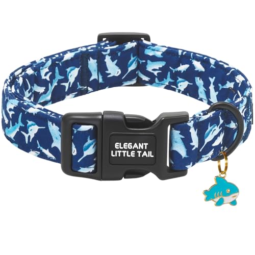 Elegant little tail Summer Dog Collar,Shark Print Spring Pet Collars Dog Cotton Soft Sturdy Puppy Collars Female Adjustable Collar for Small Medium Large Dogs - color: Blue Shark, size: X-Small (Pack of 1)