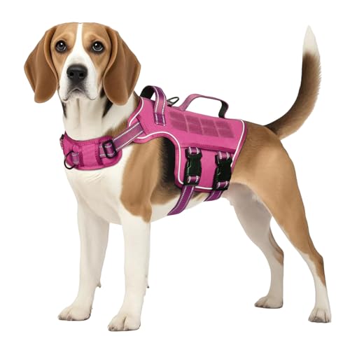 Tactical Dog Harness Medium Sized, Heavy Duty No Pull Dog Harness with Handle, Easy On and Off Service Dog Vest with Molle System, Reflective Pet Vest for Walking Hiking Training - color: Pink, size: M(Neck:17-23",Chest:22-32"),35-50 lbs