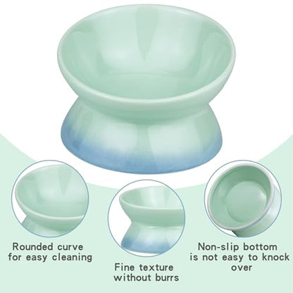 Cute Ceramic Tilted Food Bowls for Indoor Cats Cat Bowl Elevated Cat Bowls Whisker Friendly 6.1 Inch Wide 15° Raised Kitten Supplies Dishwasher and Microwave Safe Blue Cats Water Bowl - color: Blue Ceramic Elevated Cat Bowl