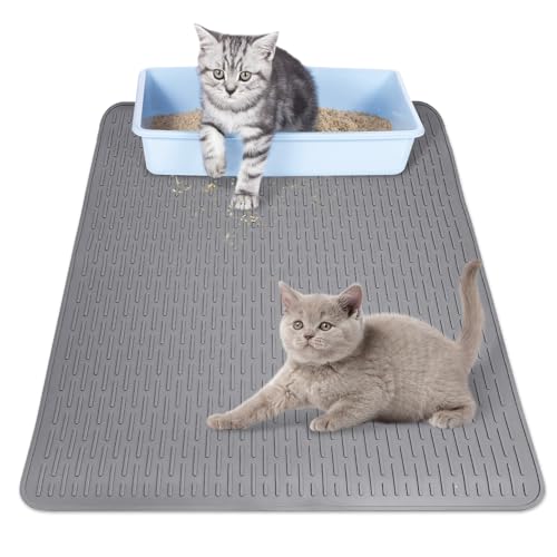 Cat Litter Mat 30" x 21" Waterproof Rubber Litter Box Mat Non-Slip & Soft Litter Trapping Mat Easy to Clean Kitty Litter Mat for Indoor Floor (Medium) - size: M:30"×21"