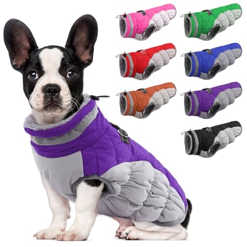 Lelepet Dog Coat Warm Dog Winter Coat Waterproof Dogs Jacket with Harness Built in Reflective Pet Fleece Vest Zip-Up Cold Weather Coats for Small Dogs Turtleneck & Windproof Coats Chihuahua Purple XS - color: Purple, size: X-Small