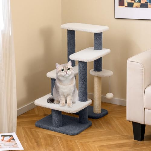 PETSITE 30-inch Small Cat Tree, Multi-Level Modern Cat Stairs with Sisal Scratching Post, Hanging Ball, and Multiple Jumping Platforms