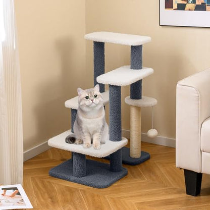 PETSITE 30-inch Small Cat Tree, Multi-Level Modern Cat Stairs with Sisal Scratching Post, Hanging Ball, and Multiple Jumping Platforms