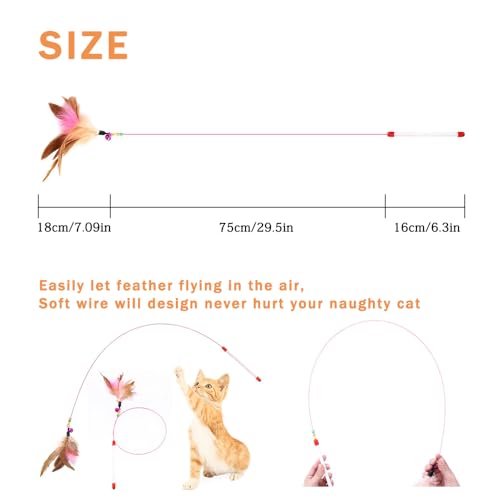 6 Pack Cat Feather Toy, Cat Toys Wand, Interactive Pet Cat Kitten Chaser Teaser Wire Wand with Bell Beads for Cat Exercise Play Fun Gifts - Wholesale