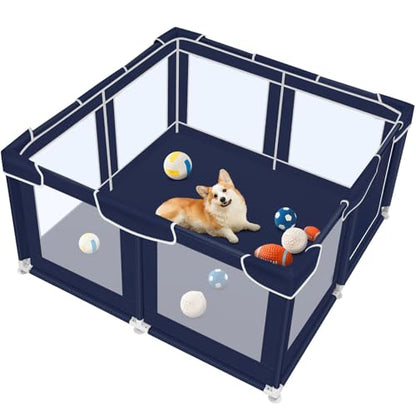 Dog Playpen 50 × 50 inch, Puppy Playpen with Bottom, 32 Inch Height Pet Playpen - color: Royal Blue, style: 50 Inch Dog Playpen without Top
