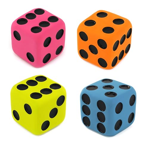 CHIWAVA 4 Pack 1.7" Squeaky Latex Dog Toys Dice Puppy Fetch Interactive Play for Small Dogs
