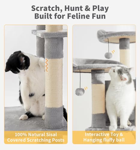 Made4Pets Tall Cat Tree, 80" Cat Tree Tower for Indoor Cats Large Adult, Modern Cat Tower with Scratching Post, Cozy Hammock, 3 Perches and 2 Condos, Sturdy and Fluffy, Light Gray - color: Light Gray