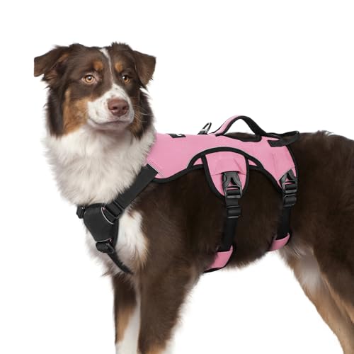 rabbitgoo Escape Proof Dog Harness Medium, Soft Padded Full Body Pet Harness, Reflective Adjustable No Pull Vest with Lift Handle and Leash Clip for Walking Hiking Training, Light Pink, M - color: Light Pink, size: Medium (Pack of 1)