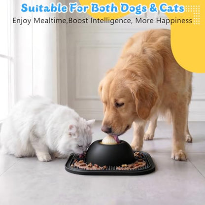 Slow Feeder Dog Bowls & Lick Mat for Liquid and Thick Treat, Anti-Slip Dog Lick Bowl with Interactive Rolling Ball, 5/6 Cup Pup Licking Toy for Large Medium Small Dogs and Cats Black - color: Black