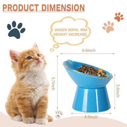 Detachable Elevated Cat Bowls, 15° Tilted Raised Cat Food Bowl Anti-Vomiting,Whisker Friendly, Adjustable Cat Dishes for Protecting Spine,Adult Kitten - color: Blue