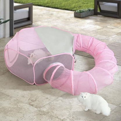Foldable Cat Tunnel Playpen - Detachable Indoor/Outdoor Pet Enclosure with Storage Bag | Portable Cat Tent & Play Tunnel