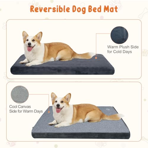 EMPSIGN Stylish Dog Bed Mat Dog Crate Pad Mattress Reversible (Cool & Warm), Water Proof Linings, Removable Machine Washable Cover, Firm Support Pet Crate Bed for Small to XX-Large Dogs, Grey - size: M(29"*18"*3")