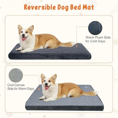 EMPSIGN Stylish Dog Bed Mat Dog Crate Pad Mattress Reversible (Cool & Warm), Water Proof Linings, Removable Machine Washable Cover, Firm Support Pet Crate Bed for Small to XX-Large Dogs, Grey - size: M(29"*18"*3")