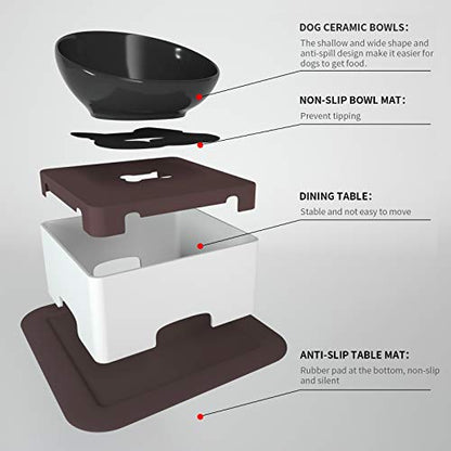 Raised Tilted Dog Feeding Bowl,Elevated Ceramic Dog Bowls Set Anti-Slip,Standing Pet Feeding Dish for Small Medium Dogs and Cats,Black - color: Black