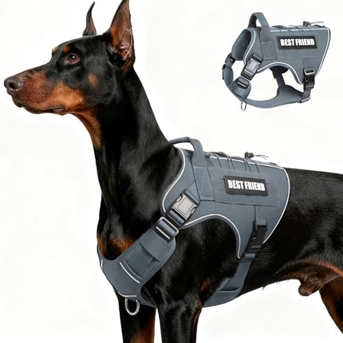 Tactical Dog Harness for Large Dogs,No Pull Military Dog Vest with Handle,Reflective Heavy Duty Pet Harness for Walking Hiking Training Gray L - color: Gray, size: Large