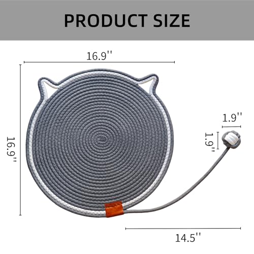 Cat Scratcher Mat, Natural Cotton Rope Cat Scratching Pad, 16.9'' Round Cat Wall & Floor Scratch Pad, Durable Double - Sided Cat Scratcher, Furniture Protector for Wall, Sofa, Couch, Carpet, Dark Grey - color: Dark Grey