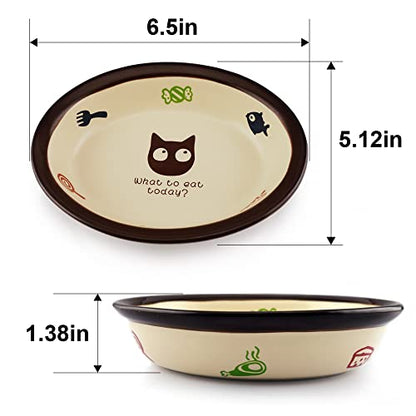 TTCAT Oval Ceramic Cat Food Bowl,Cute Dish,Small Pet Feeding Dishes for Cat,Kitten,Dishwasher Safe. - color: Oval bowl