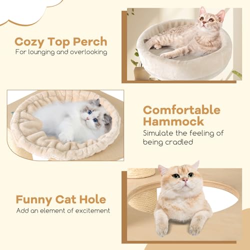 Tangkula Cat Tree Tower, 60 Inch Multi-Level Modern Wooden Cat Tower with 2-Story Condo, Sisal Scratching Posts & Mat, Perch, Hammock, Washable Plush Cushion for Indoor Cats Large Adult - size: 60 Inch