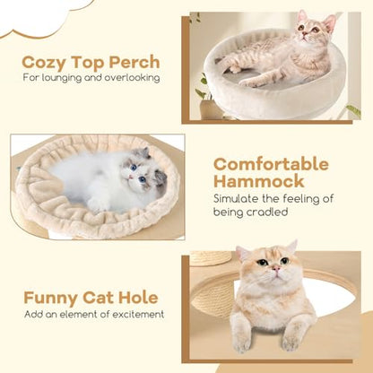 Tangkula Cat Tree Tower, 60 Inch Multi-Level Modern Wooden Cat Tower with 2-Story Condo, Sisal Scratching Posts & Mat, Perch, Hammock, Washable Plush Cushion for Indoor Cats Large Adult - size: 60 Inch