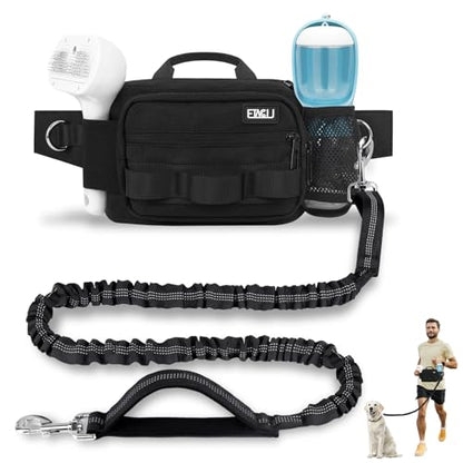 Hands Free Dog Leash with Zipper Pouch, Waist Belt for Large Medium Dogs for Running, Walking, Jogging and Hiking, Dual Padded Handles and Durable Bungee - Black (1 Dog Black) - color: 1 Dog Black