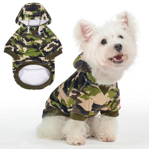 BEAUTYZOO Dog Hoodie for Small Medium Dogs Puppy, Soft Fleece Dog Sweater Cold Weather Coats with Pocket, Pet Outfits Hooded Sweatshirt Chihuahua Cat Jacket Clothing Warm Camo French Bulldog Clothes - color: Army Green, size: Small/Medium
