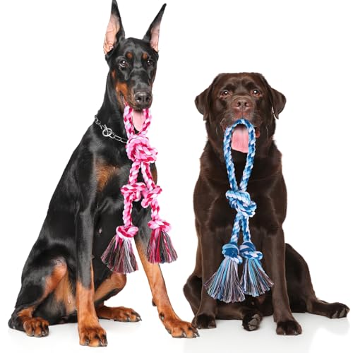 BINGPET 2 Pack Dog Rope Toy for Large and Medium Dogs,Heavy Duty Tug of War Dog Toy,Cotton Tough Dog Chew Teething Toys for Aggressive Chewers - color: Pink and Blue