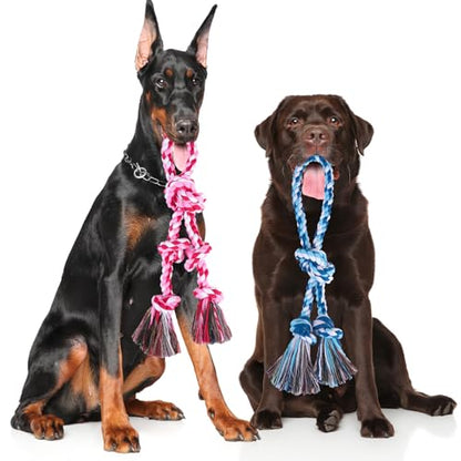 BINGPET 2 Pack Dog Rope Toy for Large and Medium Dogs,Heavy Duty Tug of War Dog Toy,Cotton Tough Dog Chew Teething Toys for Aggressive Chewers - color: Pink and Blue