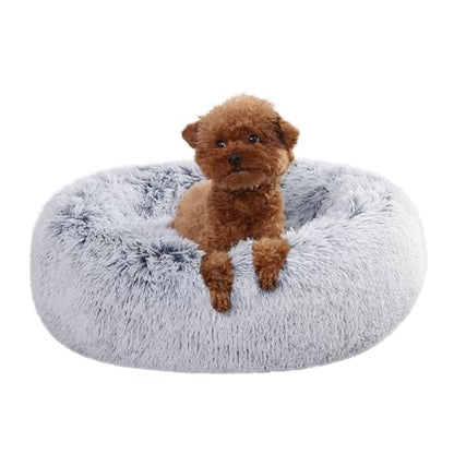 Amazon Basics Washable Donut Pet Bolster Faux Fur Bed with Removable Cover, Anti-Slip Bottom for Dog, Grey, 23" x 23" - color: Grey, size: 23" x 23"