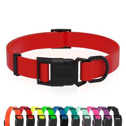 Waterproof Dog Collar, Easy to Clean Rubber Dog Collars with Quick Release Buckle Fits Small Medium or Large Dogs (Red, M (11.8-18.5 inch)) - color: Red, size: M (11.8-18.5 inch)