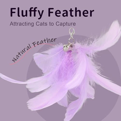 Cat Wand Toys for Indoor Cats - Cat Toy Set with Retractable Teaser Wand and 6 PCS Fairy Feather Toy Refills, Dragonfly Tassel Cat Toys Interactive, Purple - color: Purple