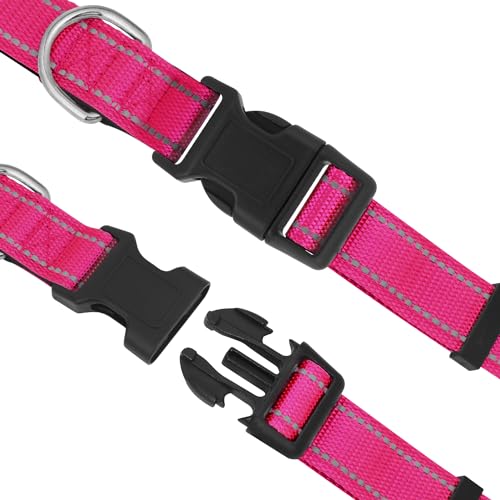 Dog Collars Adjustable for Small Dogs,Heavy Duty Waterproof Dog Collar with Quick Release Buckle,Girl Boy Female Male Reflective Nylon Dog Collar with Soft Neoprene Padded,S,Rose - color: Rose, size: Small