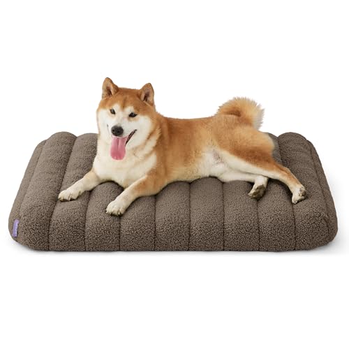 LE SURE Cute Orthopedic Dog Bed Medium Size Dog, Waterproof Chic Flat Pet Beds with Removable Washable Cover, Fuzzy Thick Egg Crate Foam Pet Mat for Indoor Use (30" x 20", Brown) - color: Brown, size: 30"L x 20"W x 4"Th