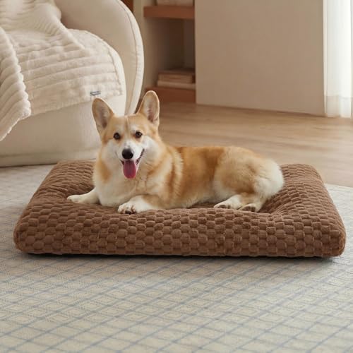 Bedsure Washable Dog Bed for Crate Large Sized Dog, Soft Fluffy Bubble Fleece Pet Bed Mat for Deep Sleep, Non-Slip Machine Washable Kennel Sleeping Pad for Crate/Floor/Car, 35"x23"x3.5" Camel Brown - color: Camel Brown, size: 35x23x3.5