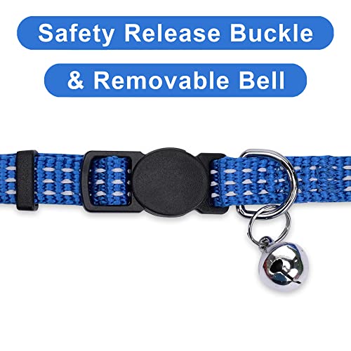 Pawtitas Reflective Blue Cat Collar with Safety Buckle and Removable Bell for Kitten and Cats - color: Reflective Blue