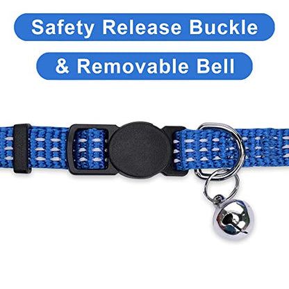 Pawtitas Reflective Blue Cat Collar with Safety Buckle and Removable Bell for Kitten and Cats - color: Reflective Blue