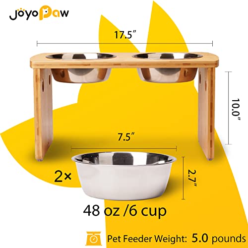 Elevated Dog Bowls, Bamboo Raised Dog Bowl for Large Dogs & Medium Dogs, with 2 Stainless Steel Bowls (10'' Tall–48 oz Bowl) - color: Natural, size: Large: 10'' Tall-48oz Bowl
